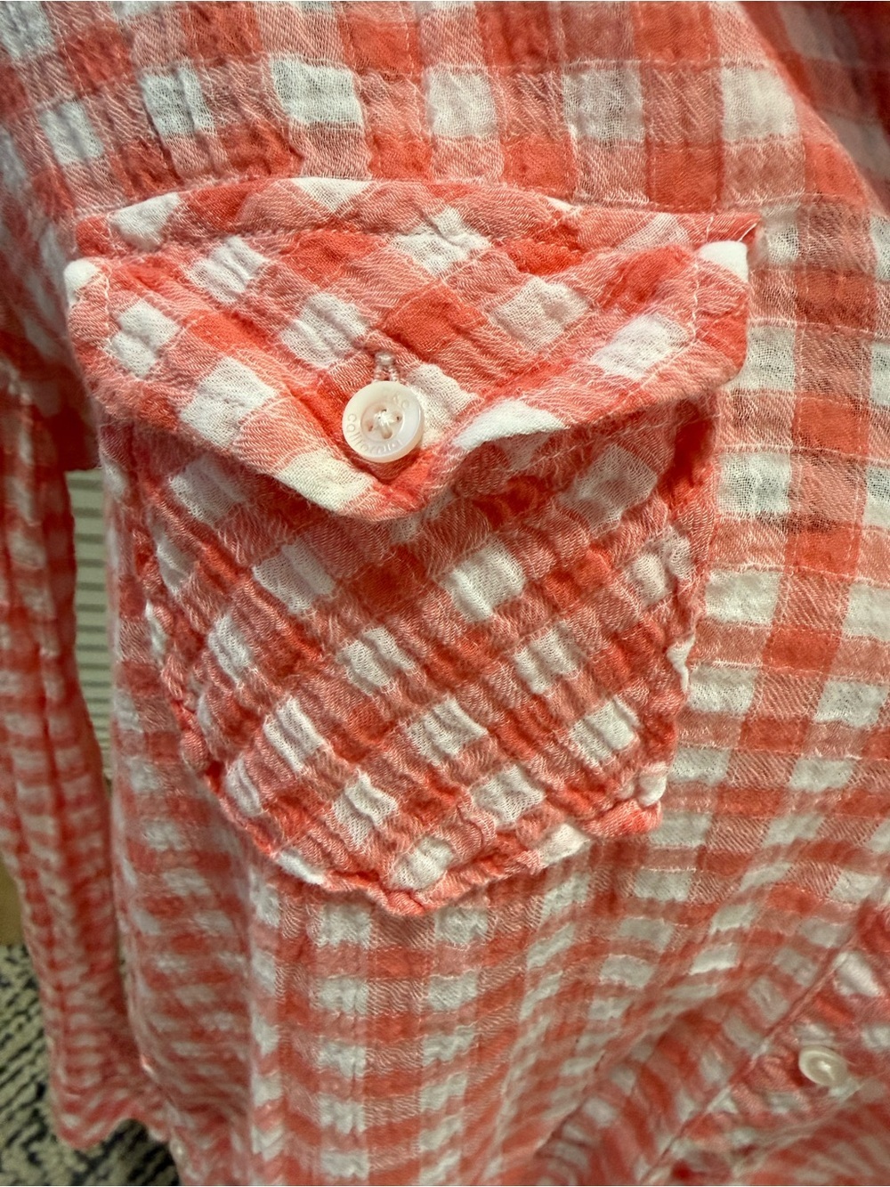 C&C California Coral and White Gingham Button-Up Shirt - Picture 5 of 6